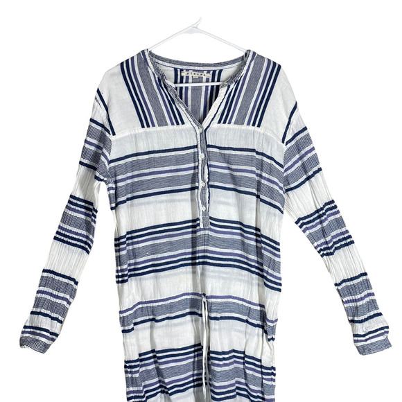 XiRENA 100% Cotton Blue & Ivory Stripe Sorento Dress Drawstring Waist sz L - Picture 2 of 10